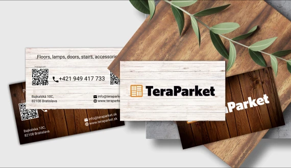 Business card for a company selling floor coverings and other accessories «TeraParket»