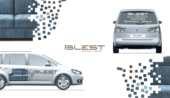 Разработка наклейки на автомобиль для фирмы мягкой мебели “Blest”