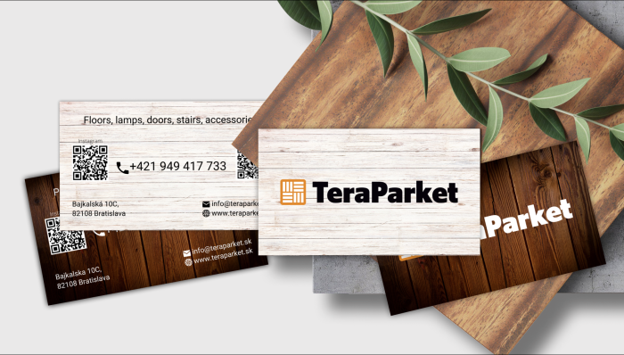 Визитка для фирмы по продаже напольных покрытий и других аксессуаров «TeraParket»